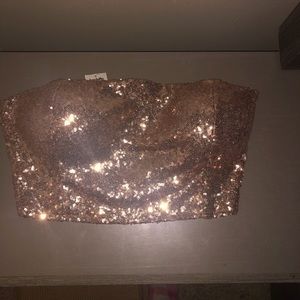 Gold sequin crop top with zipper in back